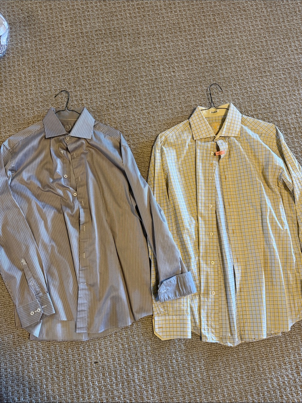 Men’s Bugatchi lot of 2 dress shirts brown yellow button up 16.5 34/35